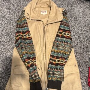 Mossimo Supply Co. Tan Pea Coat with Multicolor Sleeves